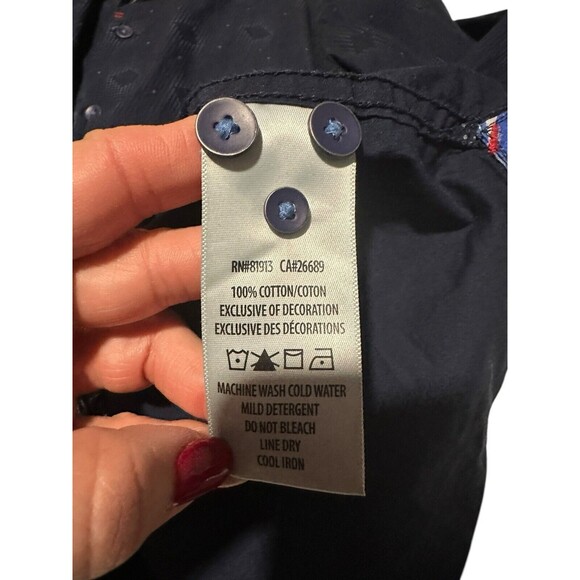 Robert Graham Shirt‎ Small Mens Blue Geometric Check Patch Panel Long Sleeve KL2 - Picture 6 of 9